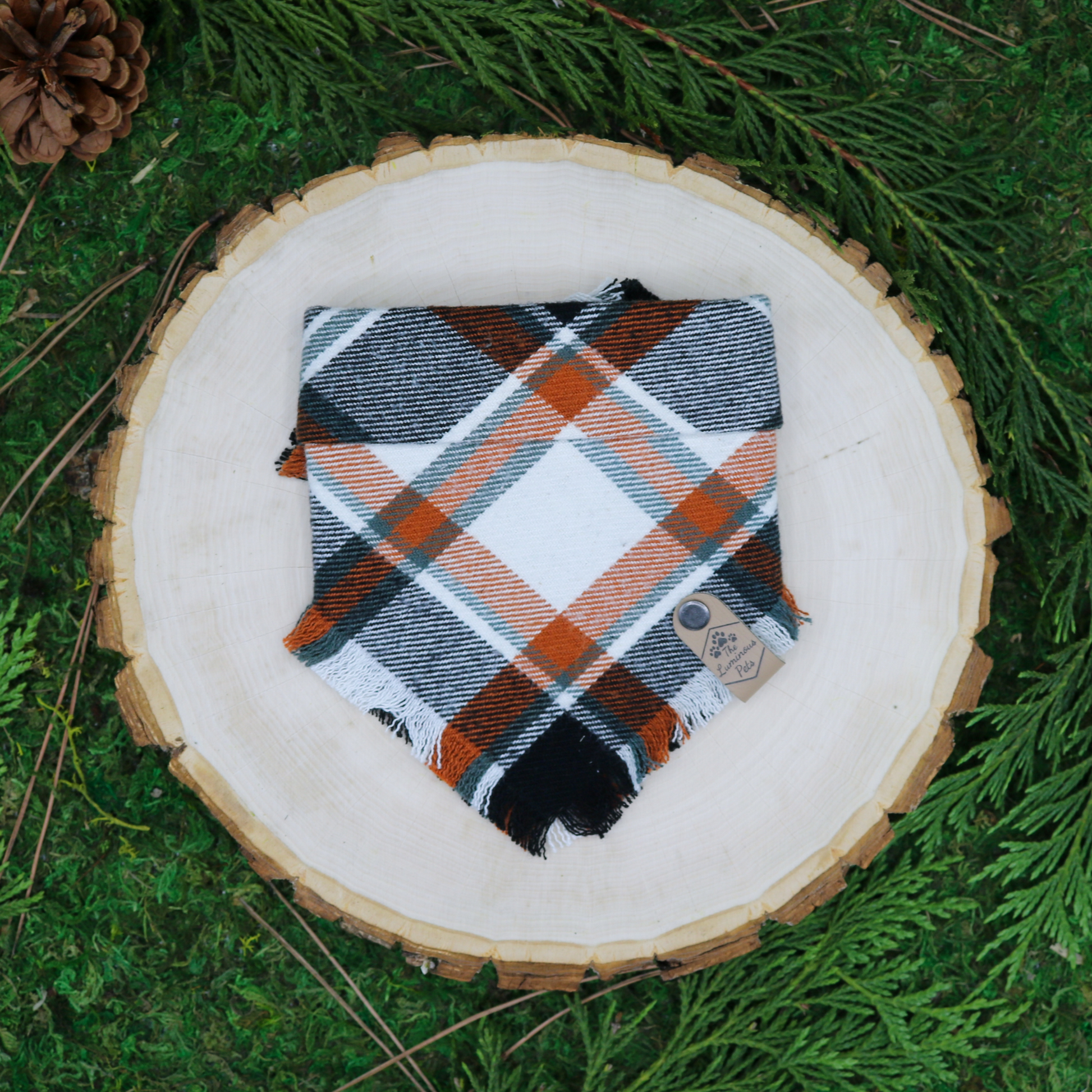 Autumn plaid pet bandana | Snap on dog and cat bandanas by The Luminous Pets