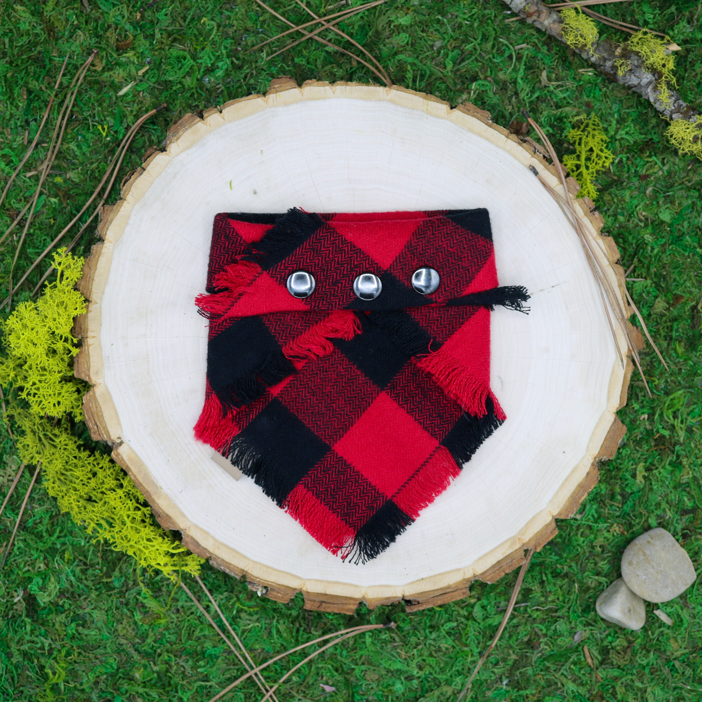 Snap on pet bandana | Buffalo Plaid | Red and black checkered by The Luminous Pets