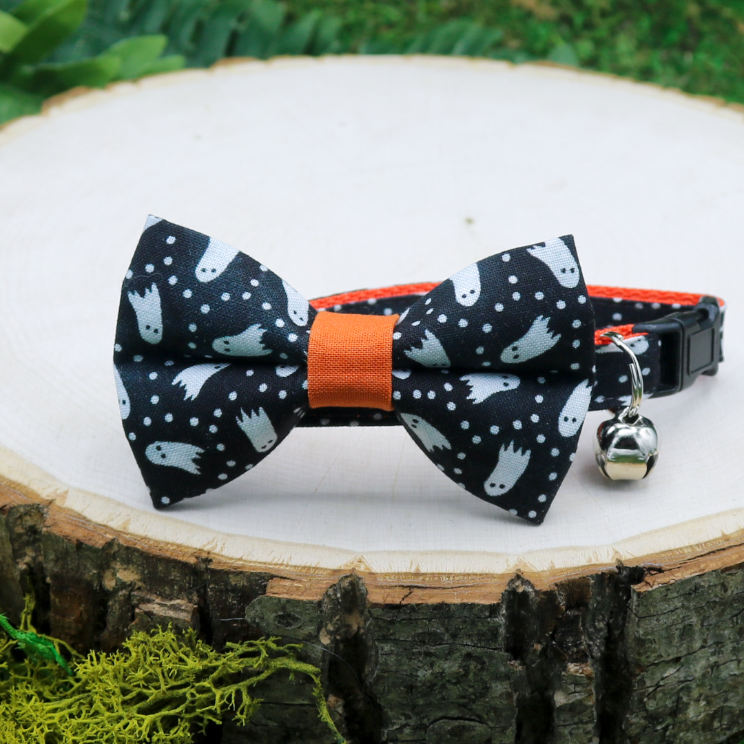 Made by Cleo breakaway cat collar and bow tie _ Halloween Chasing Ghosts