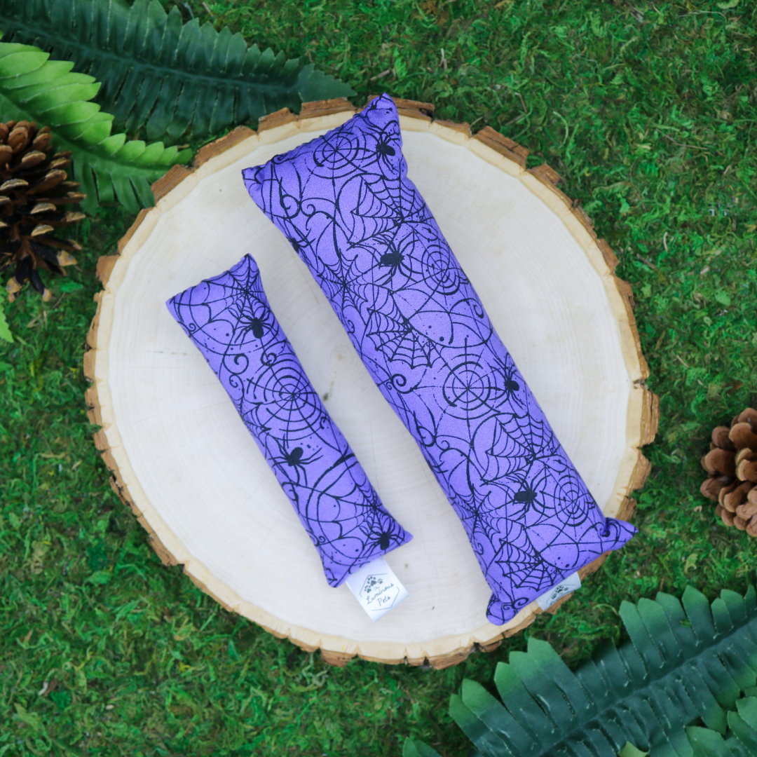 Organic catnip with valerian root cat toy kickers handmade by The Luminous Pets Spider webs Halloween