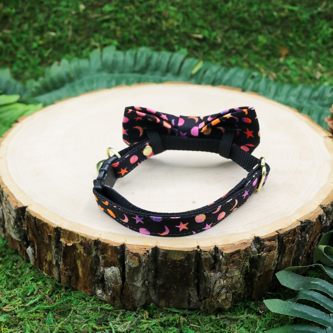 Cat Collar with bow Moons and stars by Made by Cleo