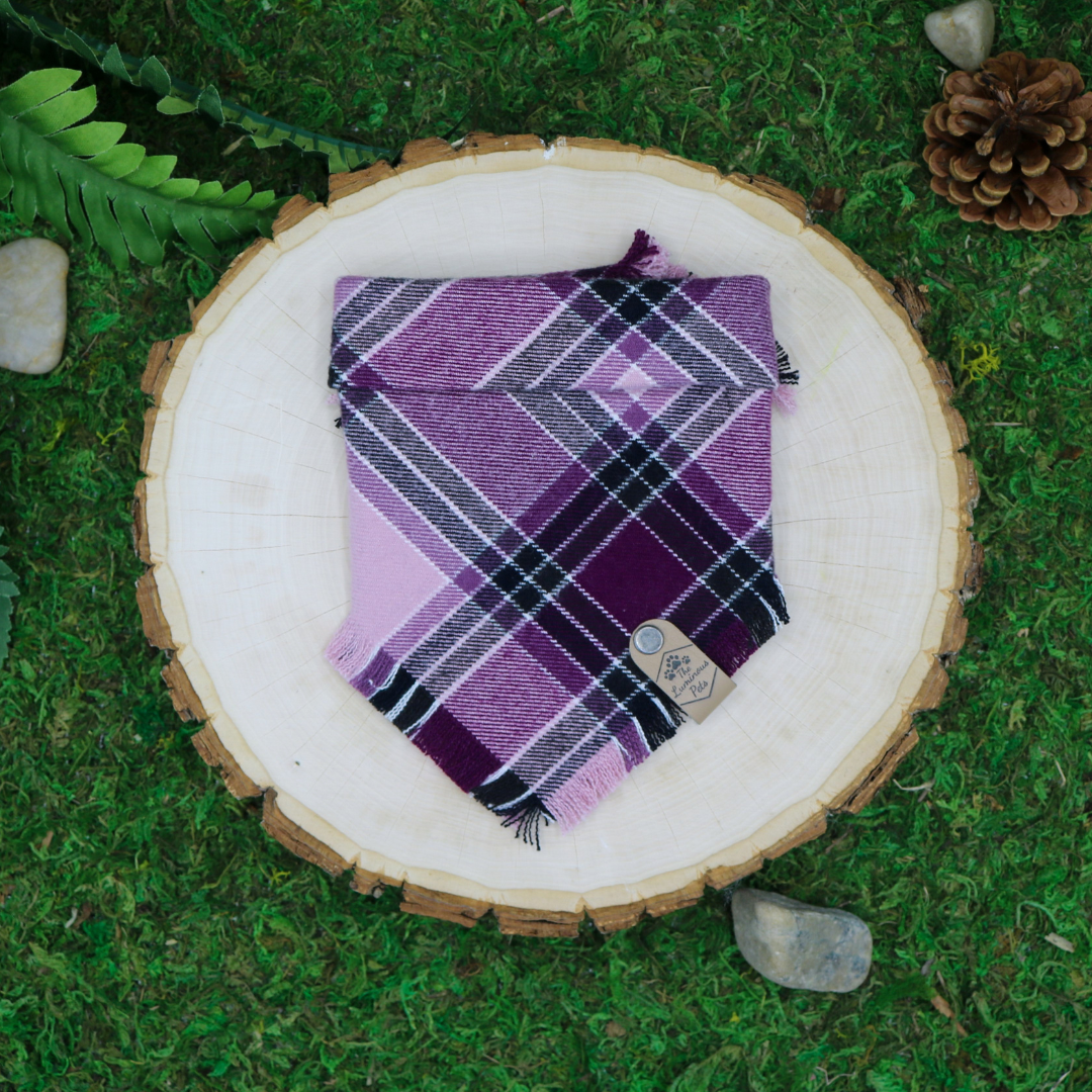Pink and Black Plaid frayed pet bandana by The Luminous Pets