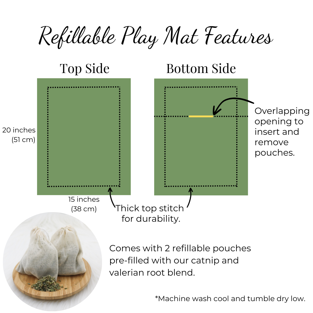 Refillable cat toy play mat by The Luminous Pets | Comes with Catnip and Valerian Root Blend