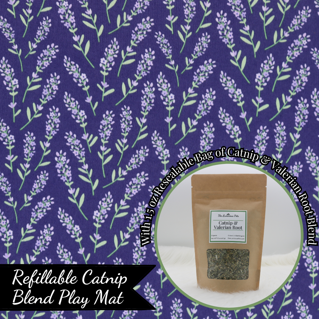 Refillable catnip play mat with resealable bag of catnip and valerian root | Handmade by The Luminous Pets