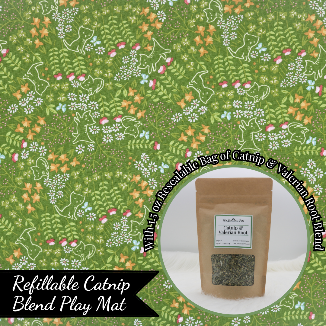Refillable catnip play mat with resealable bag of catnip and valerian root | Handmade by The Luminous Pets