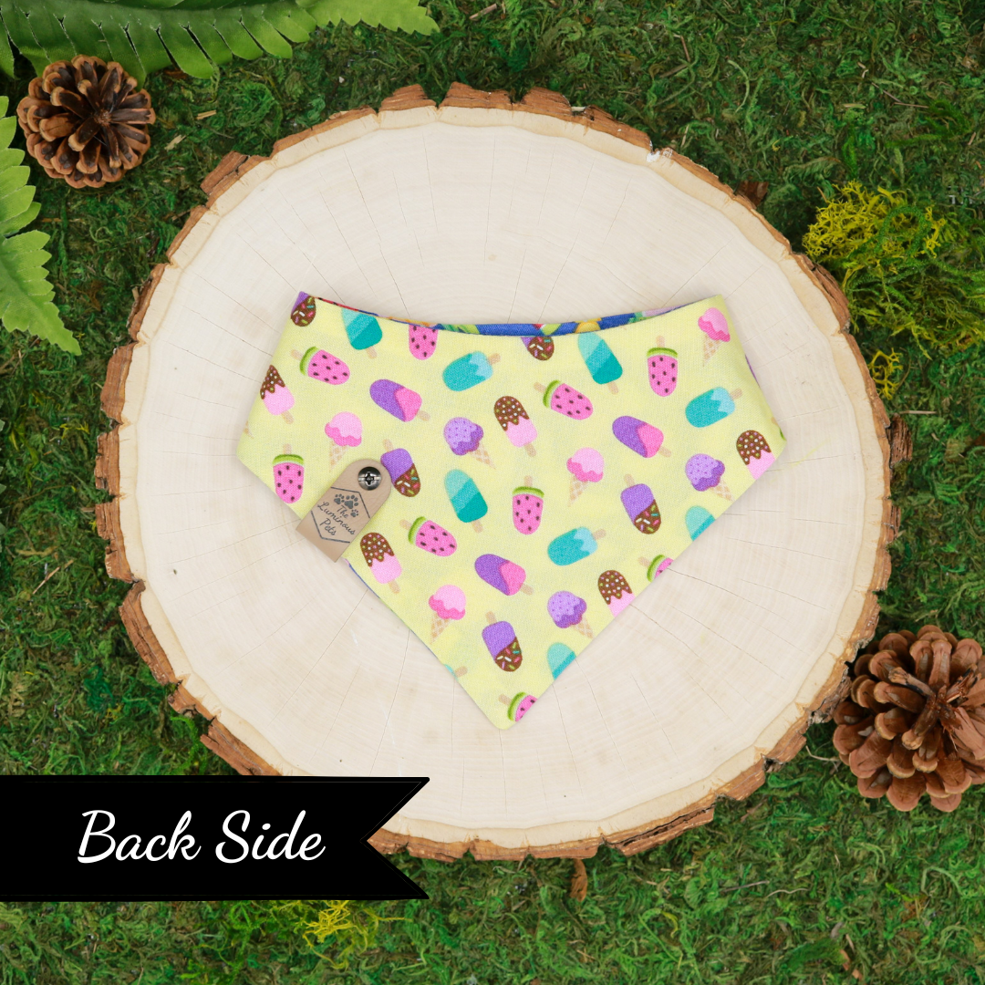 Reversible snap on cat and dog bandana | Summer fruits and popsicles | Handmade by The Luminous Pets