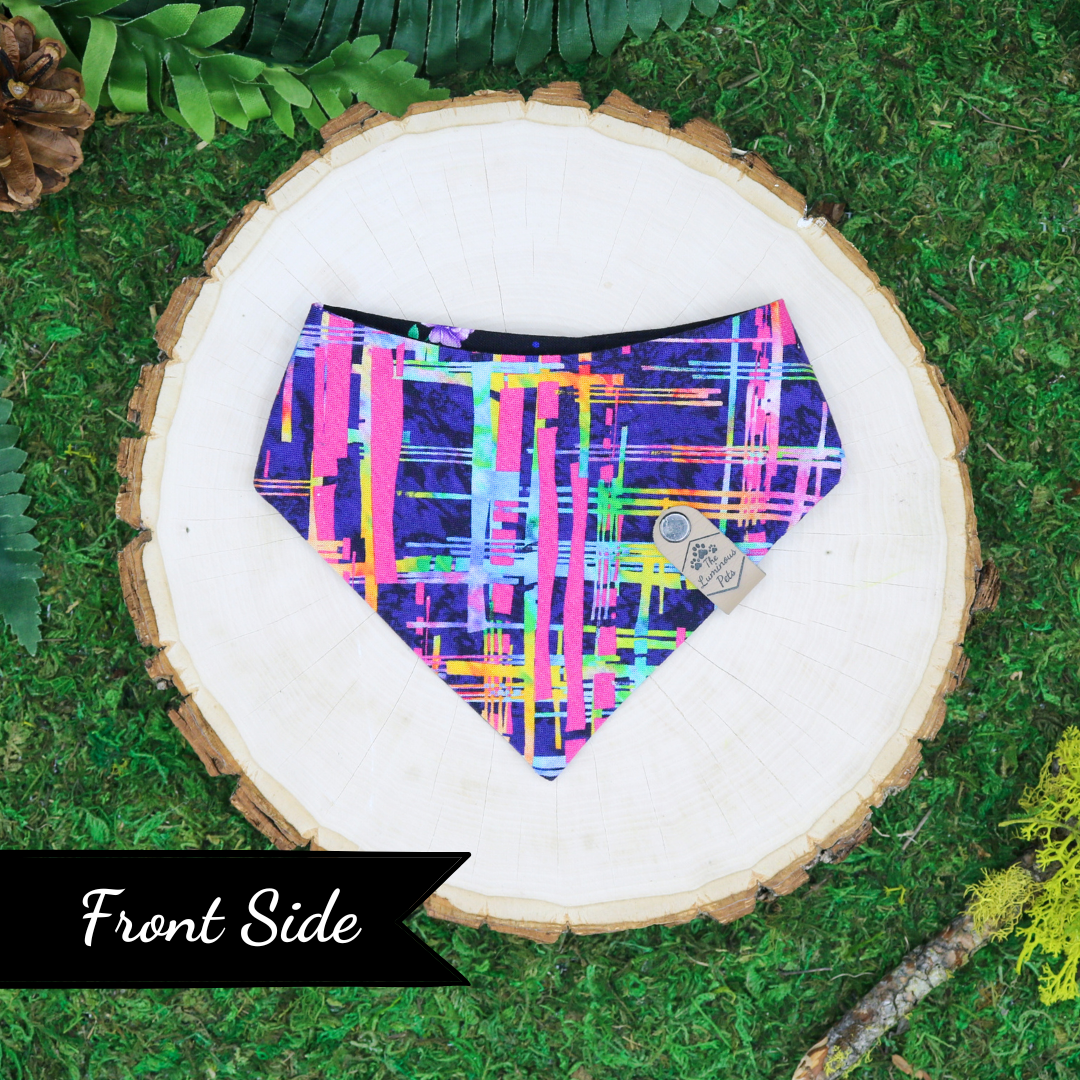 Reversible purple abstract snap on bandana by The Luminous Pets