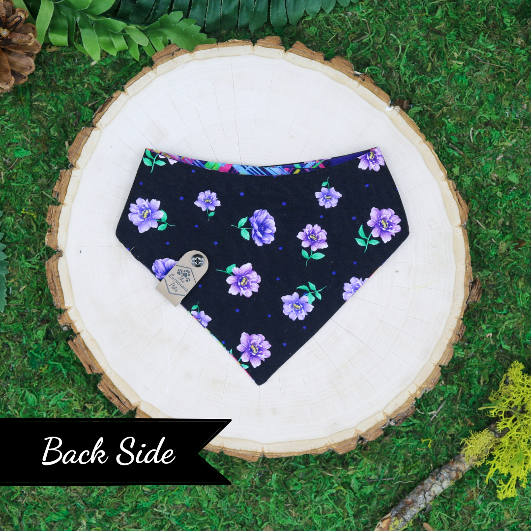 Reversible purple abstract snap on bandana by The Luminous Pets