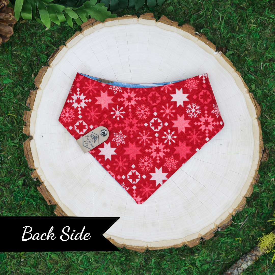 Reversible snap on pet bandana by The Luminous Pets _ Winter Wonderland Animals and Snowflakes