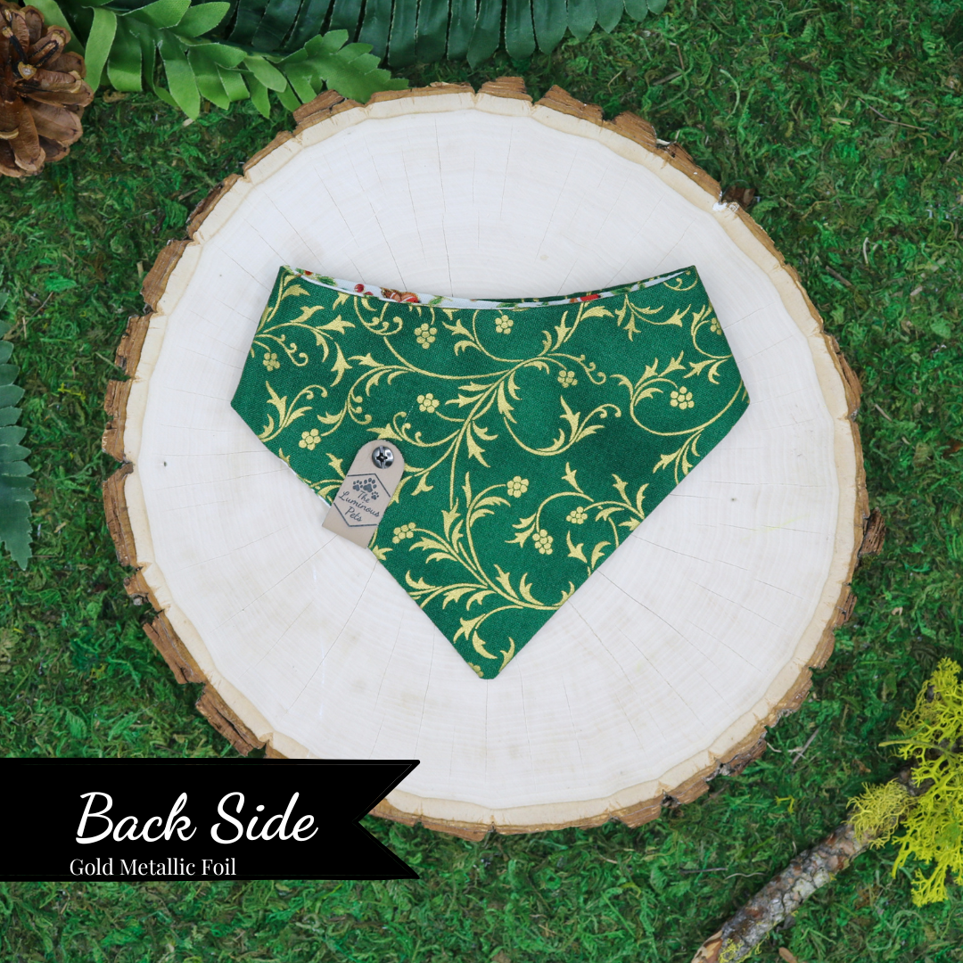 Reversible snap on bandanas by The Luminous Pets _ Winter birds with holly