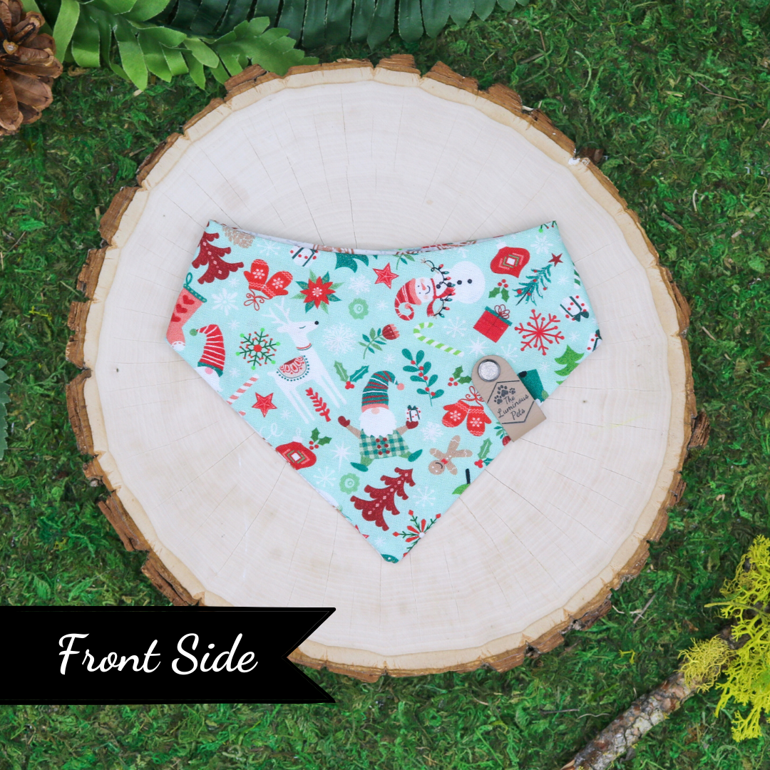 Reversible snap on pet bandanas for cats and dogs by The Luminous Pets _ Christmas Gnomes and Gingerbread Cookies