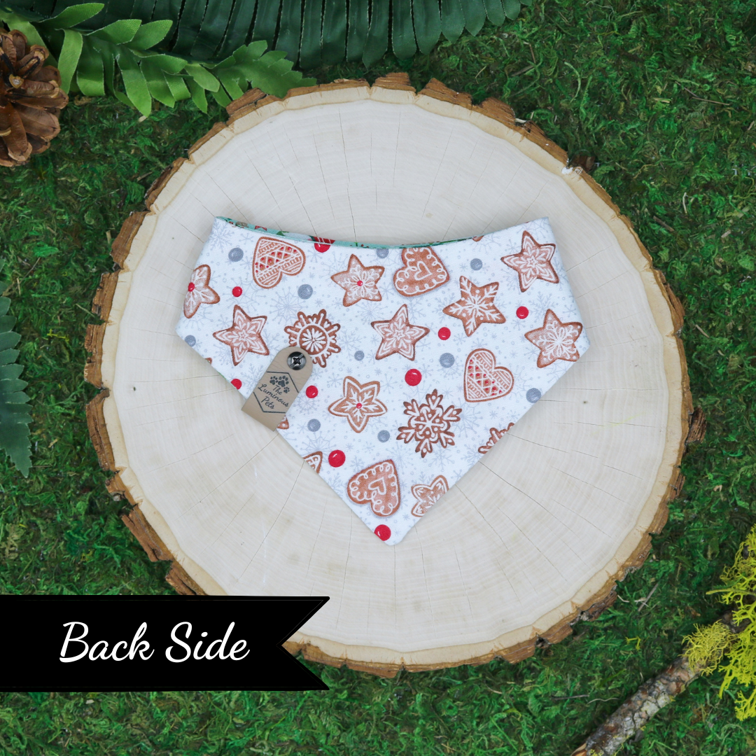 Reversible snap on pet bandanas for cats and dogs by The Luminous Pets _ Christmas Gnomes and Gingerbread Cookies