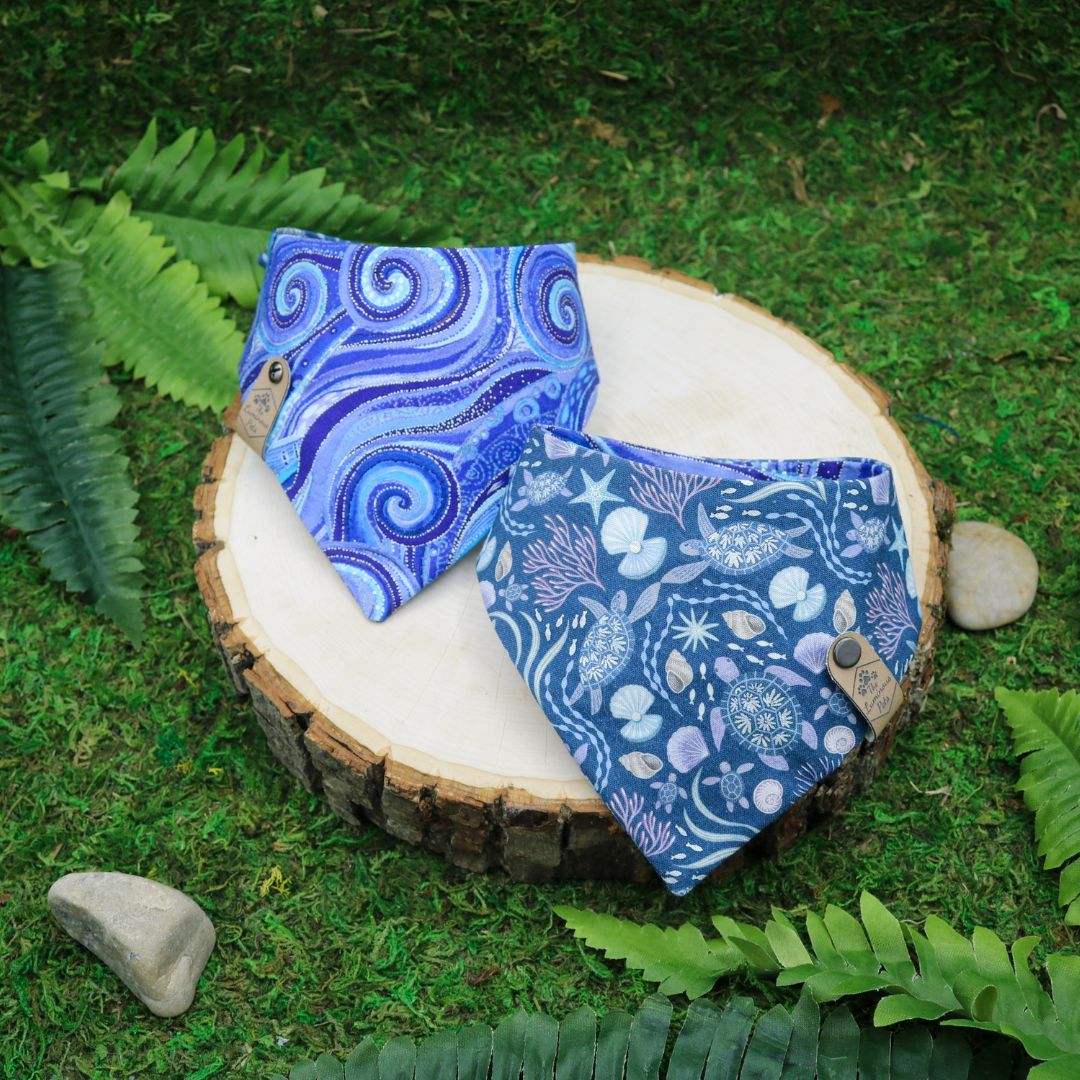 Ocean and sea turtle reversible pet bandana | Handmade by The Luminous Pets
