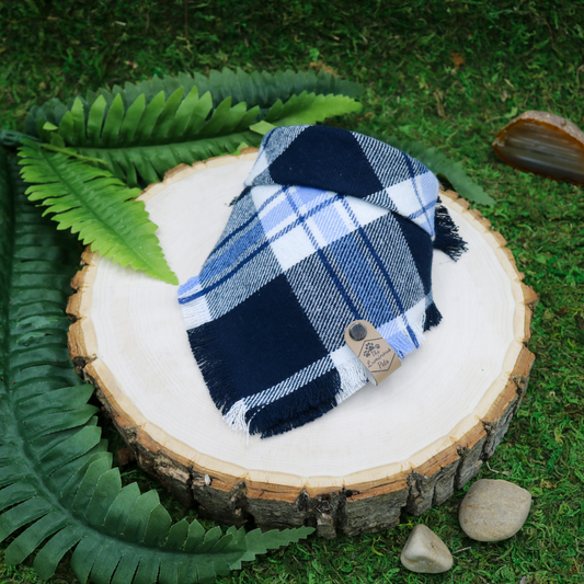 Blue and White Plaid Pet Bandana | Handmade snap on bandanas by The Luminous Pets