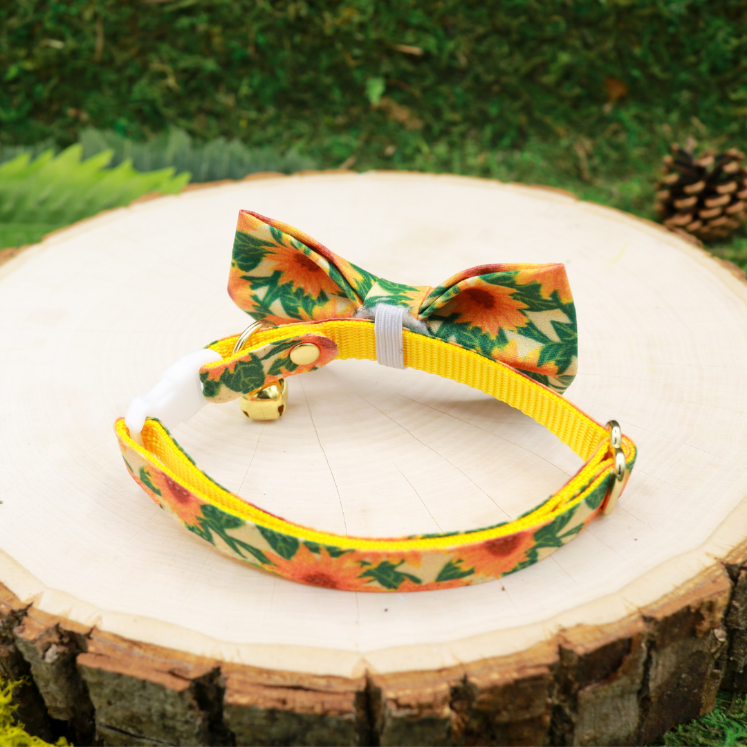 Sunflower Bow and Collar for Cat | Breakaway collar with adjustable sizing | Handmade by Made by Cleo in USA