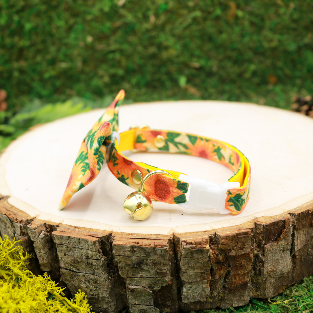 Sunflower Bow and Collar for Cat | Breakaway collar with adjustable sizing | Handmade by Made by Cleo in USA