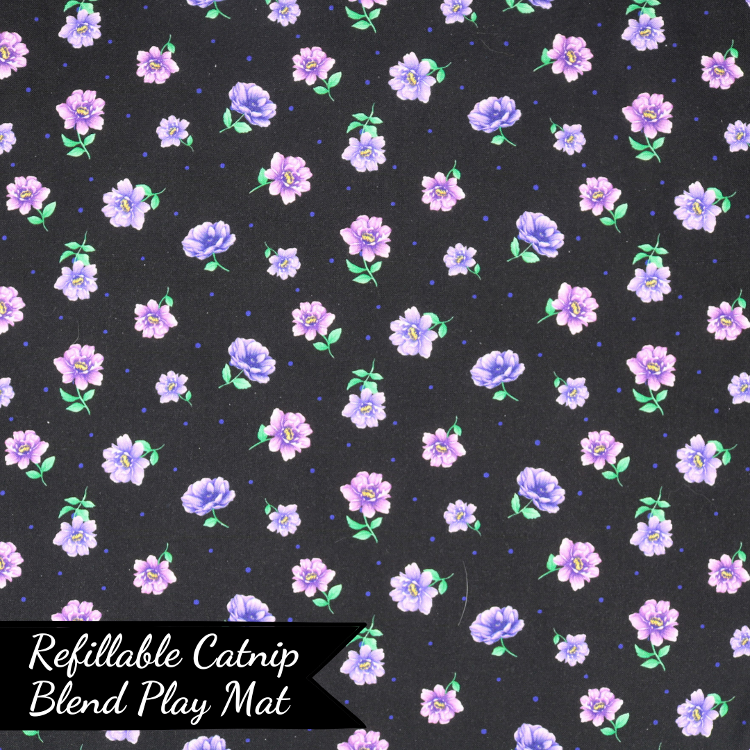 The Luminous Pets Refillable Catnip Mat with purple dahlias
