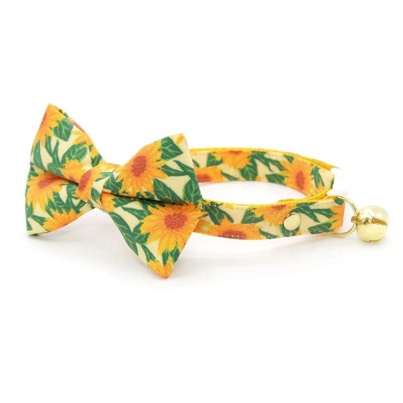 Sunflower Bow and Collar for Cat | Breakaway collar with adjustable sizing | Handmade by Made by Cleo in USA