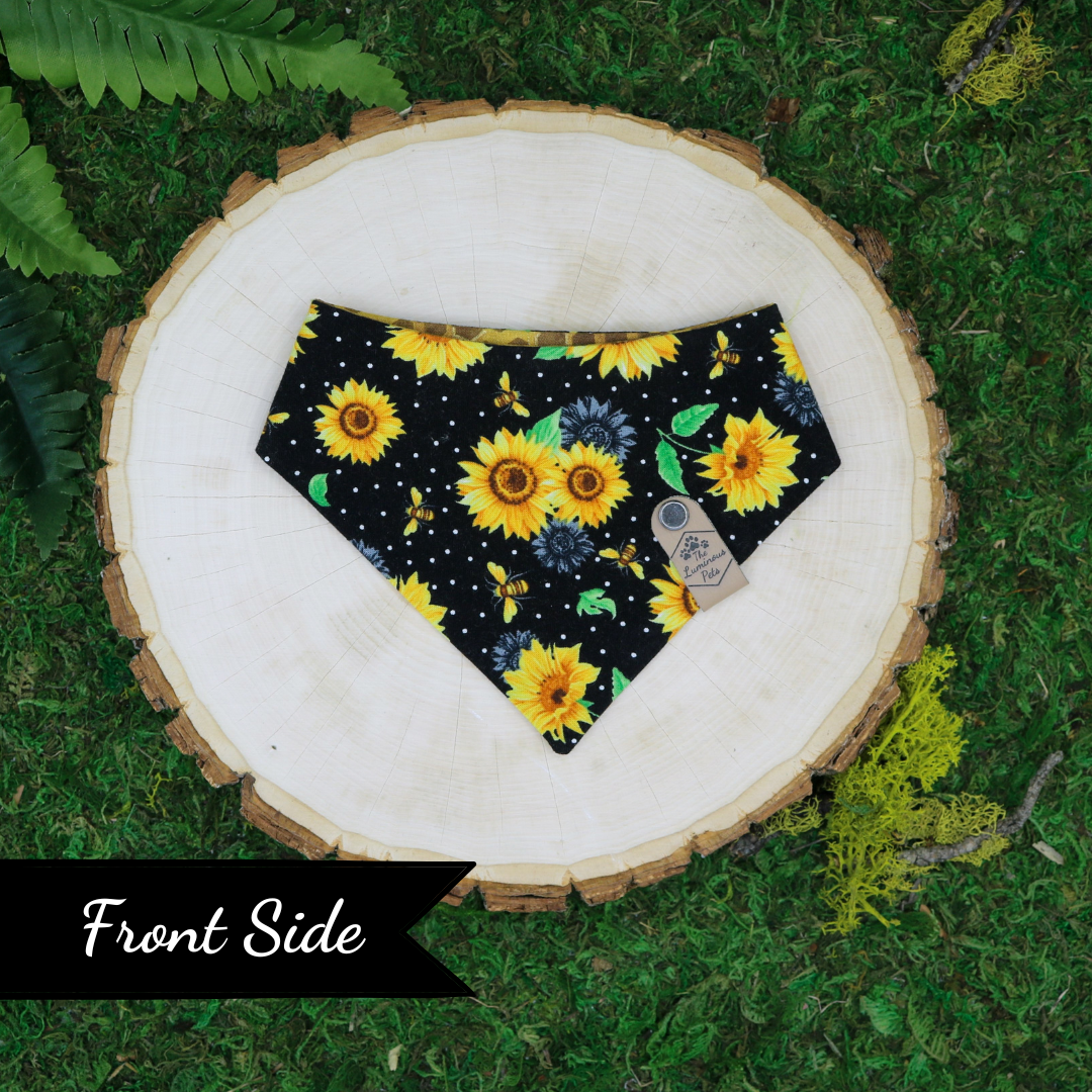 Bees and Sunflower Reversible Snap on Bandana by The Luminous Pets