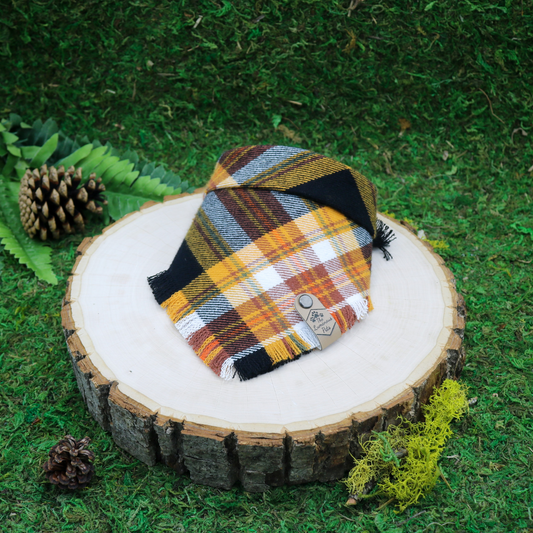 Black and yellow plaid  snap on pet bandana by The Luminous Pets