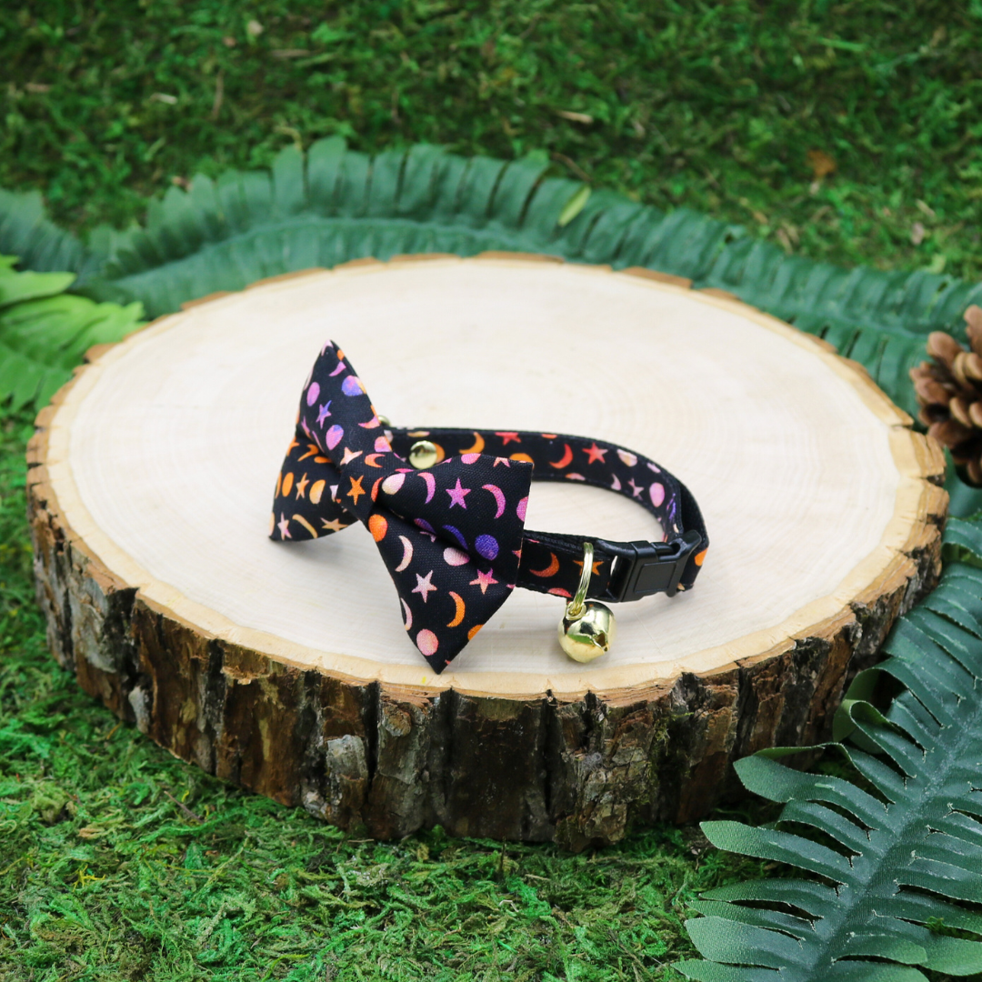 Cat Collar with bow Moons and stars by Made by Cleo