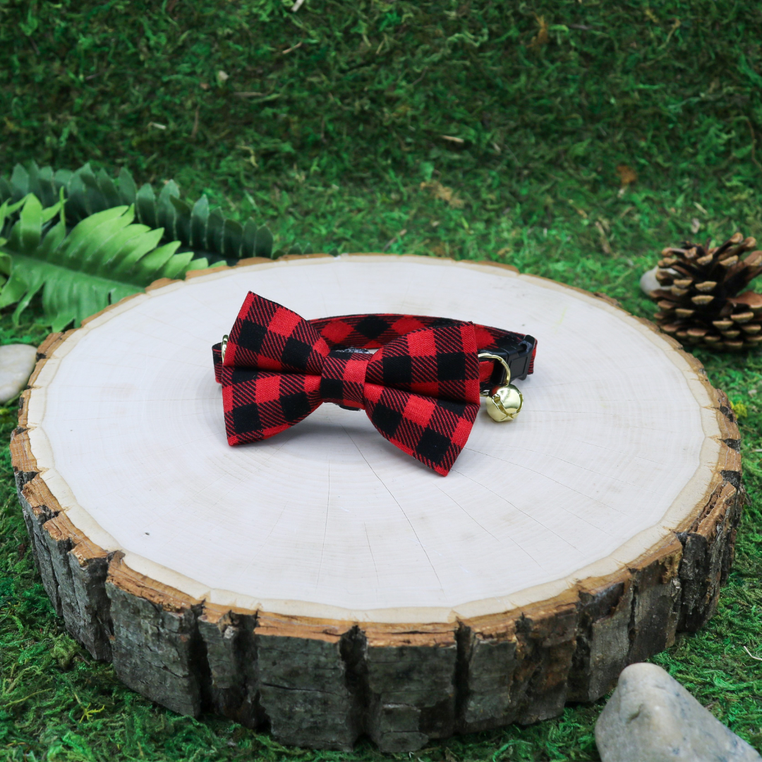 buffalo plaid cat bow tie and breakaway cat collar Made by Cleo