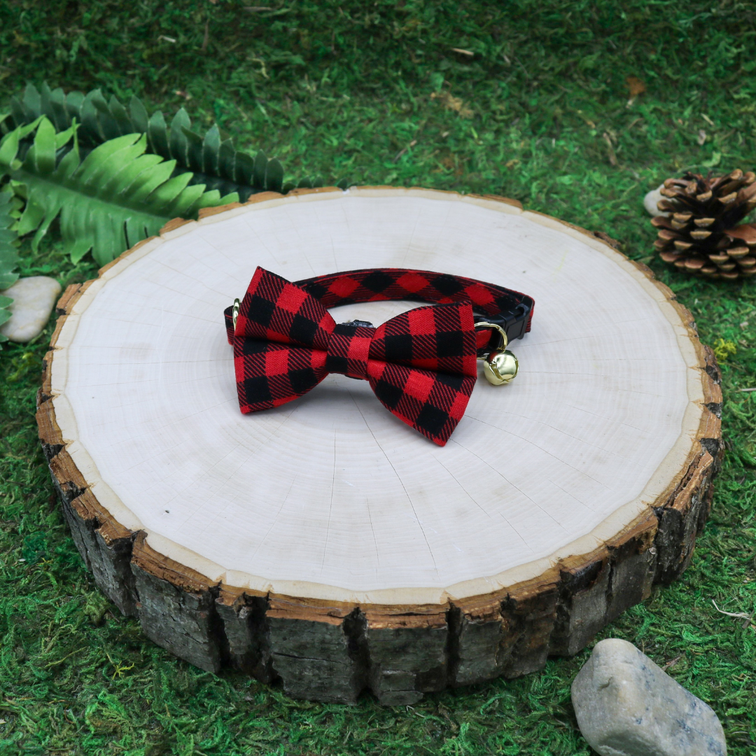 buffalo plaid cat bow tie and breakaway cat collar Made by Cleo