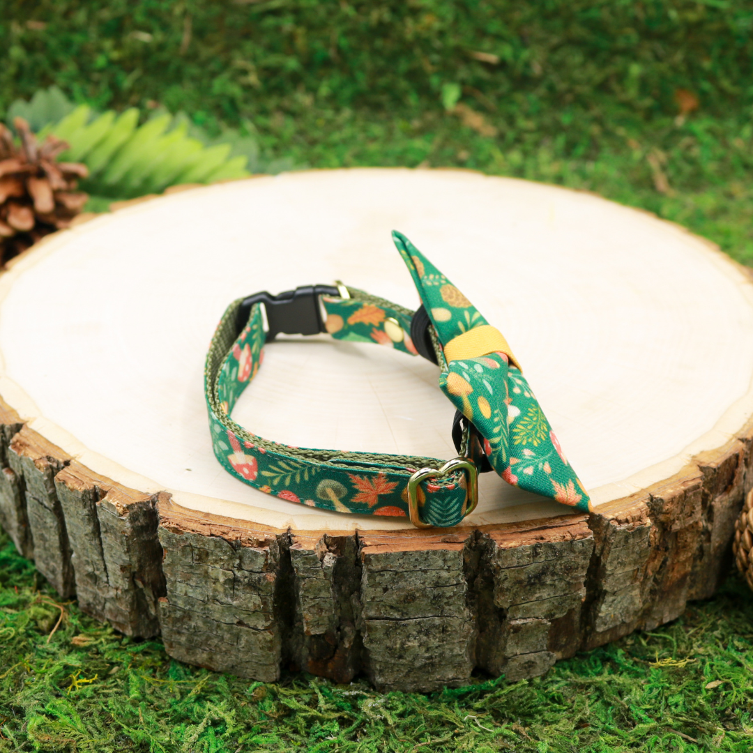 Cat bow and breakaway collar handmabe by Made by Cleo \ Forest Fantasy with Mushrooms