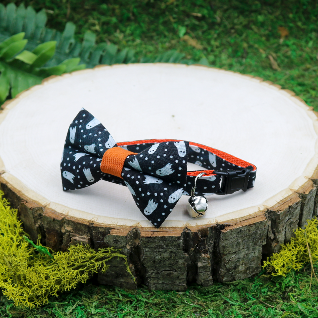 Made by Cleo breakaway cat collar and bow tie _ Halloween Chasing Ghosts