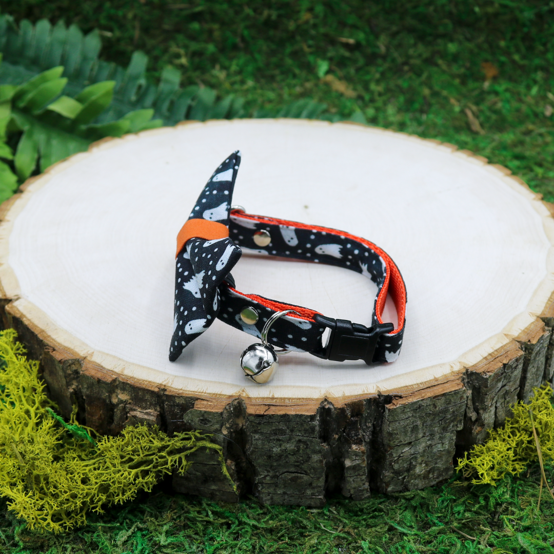 Made by Cleo breakaway cat collar and bow tie _ Halloween Chasing Ghosts