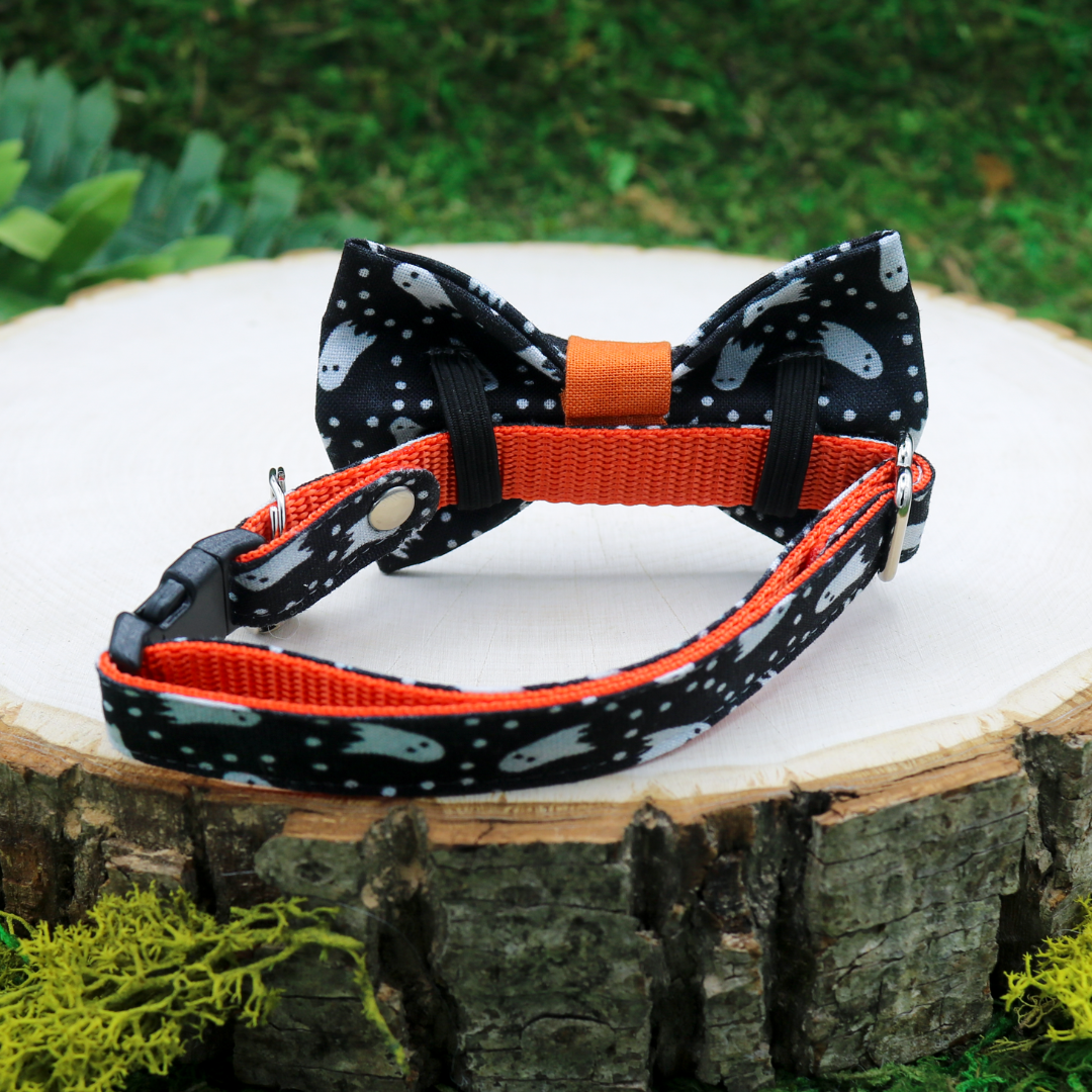 Made by Cleo breakaway cat collar and bow tie _ Halloween Chasing Ghosts