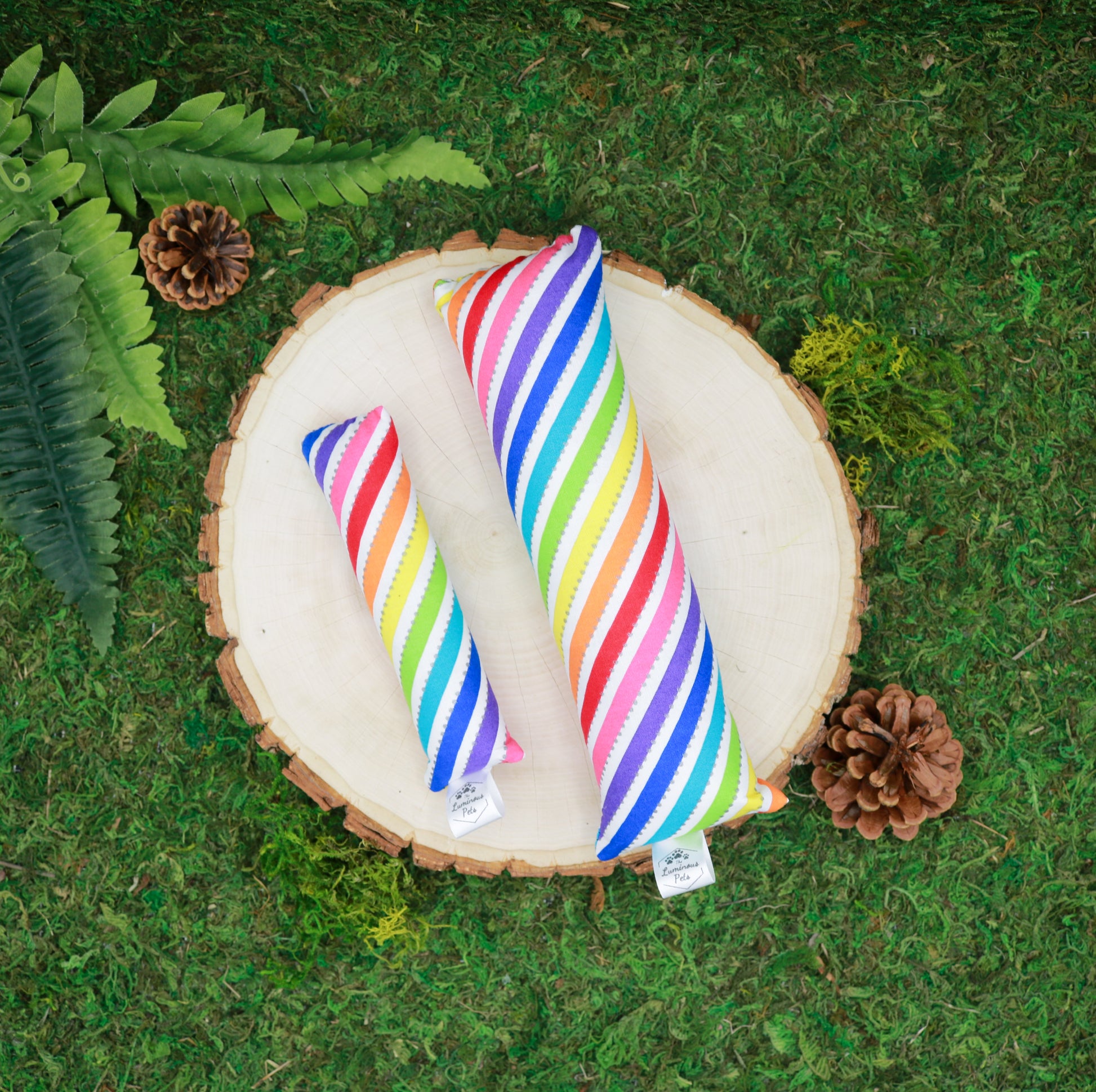 Catnip Toy with Valerian Root | Rainbow stripes for Pride Month | Handmade cat toy by The Luminous Pets