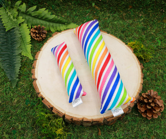Catnip Toy with Valerian Root | Rainbow stripes for Pride Month | Handmade cat toy by The Luminous Pets