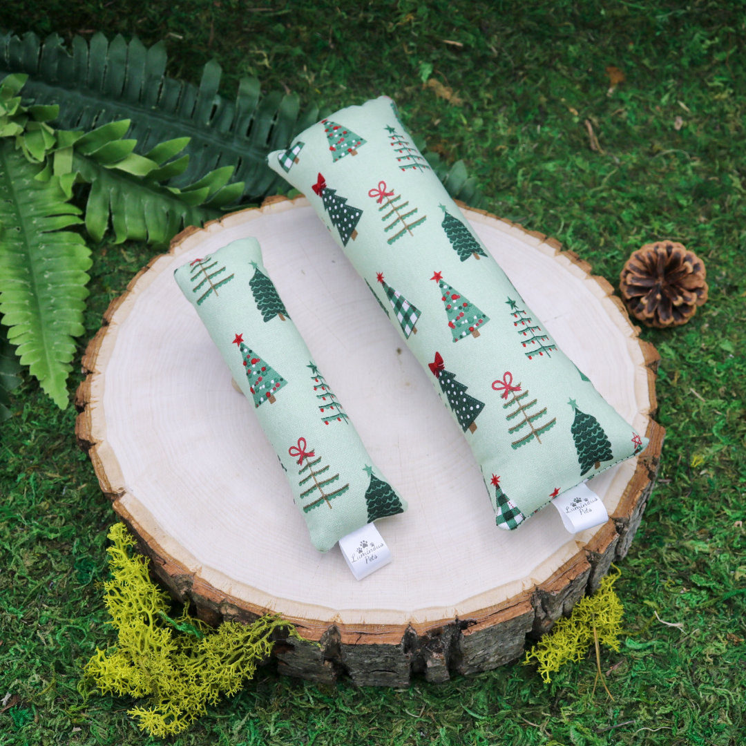 Catnip with valerian root cat toy by The Luminous Pets _ Christmas Trees on Green