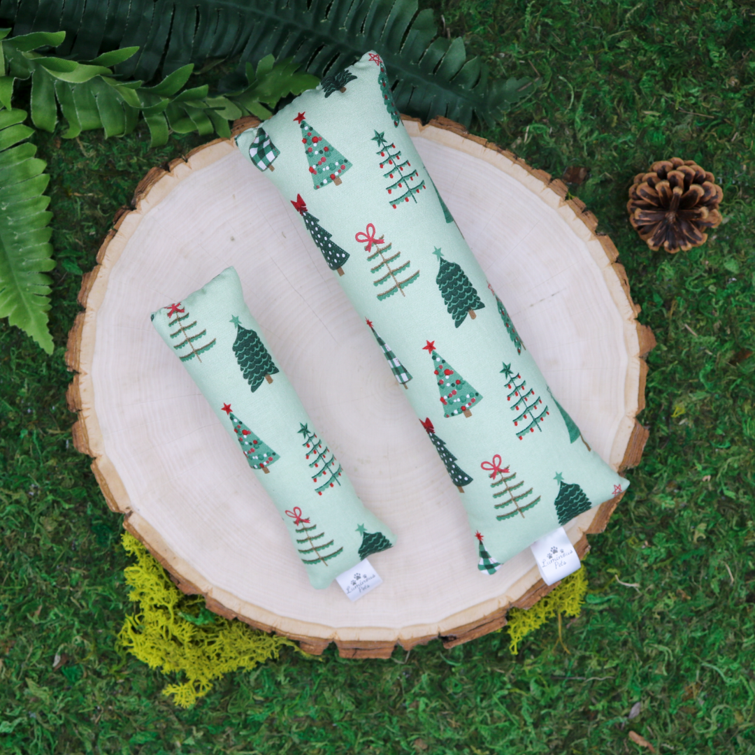 Catnip with valerian root cat toy by The Luminous Pets _ Christmas Trees on Green