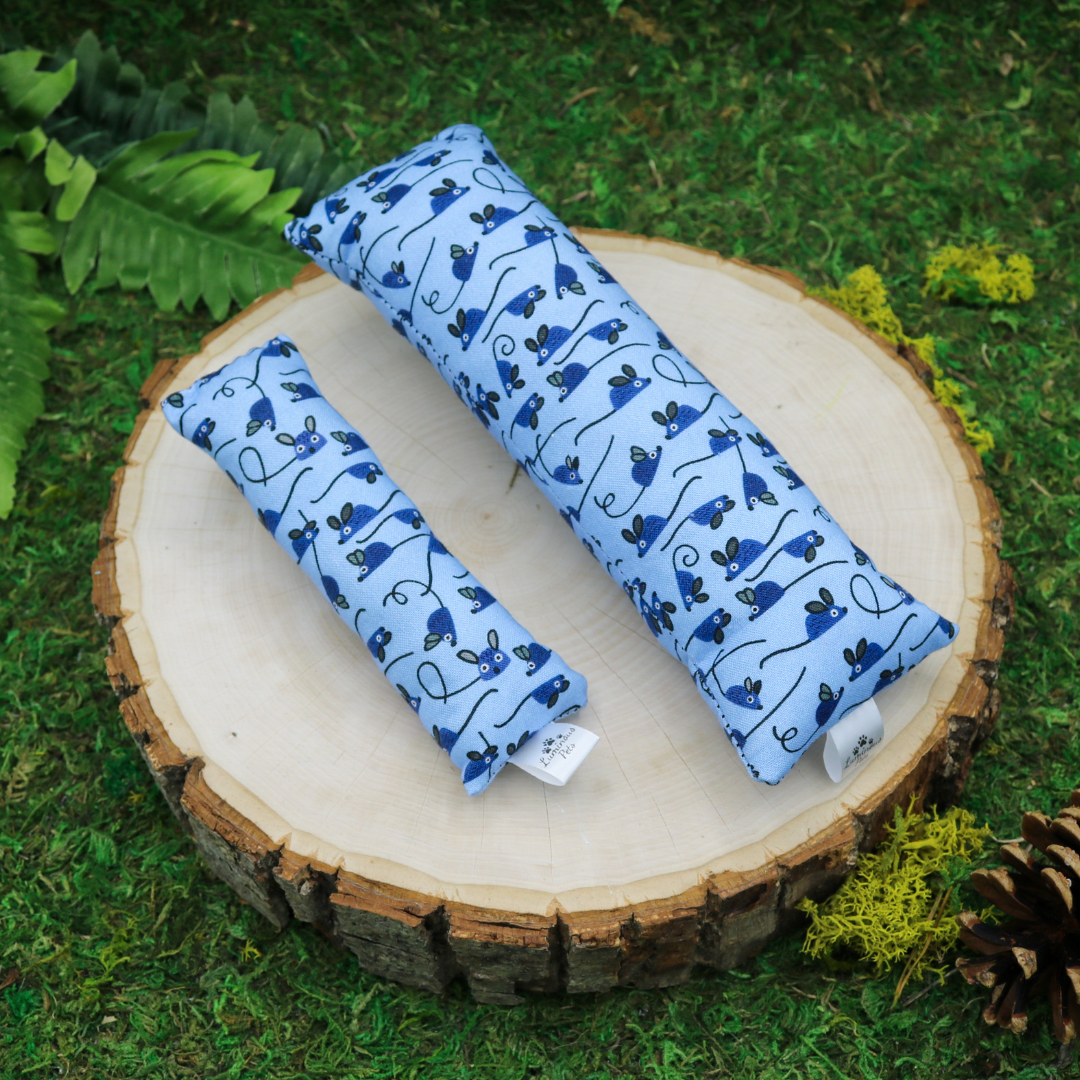 Catnip with valerian root cat toy by Luminous Pet _ mice on blue