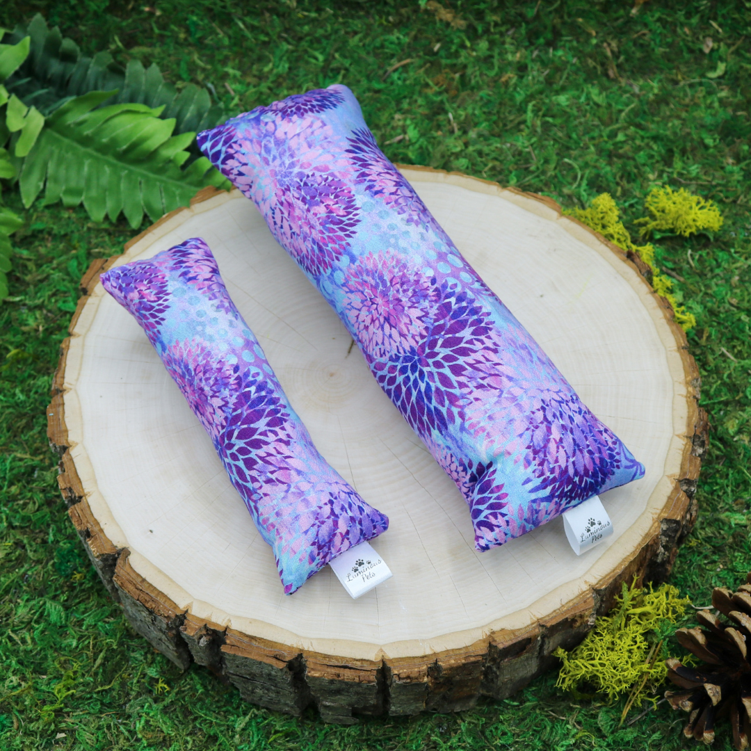 Catnip with valerian root cat toy by Luminous Pet _ purple mum flowers