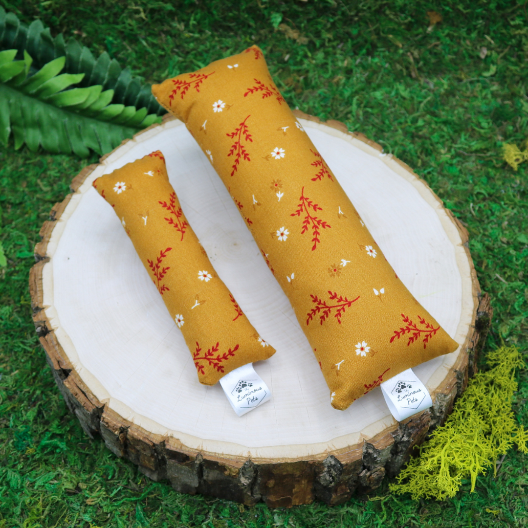 Catnip with valerian root cat toy by The Luminous Pets Ochre and Leaves