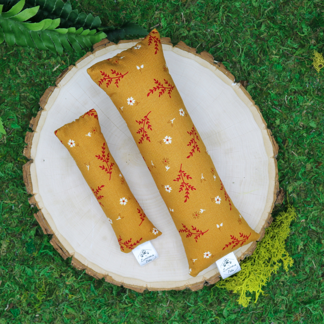 Catnip with valerian root cat toy by The Luminous Pets Ochre and Leaves