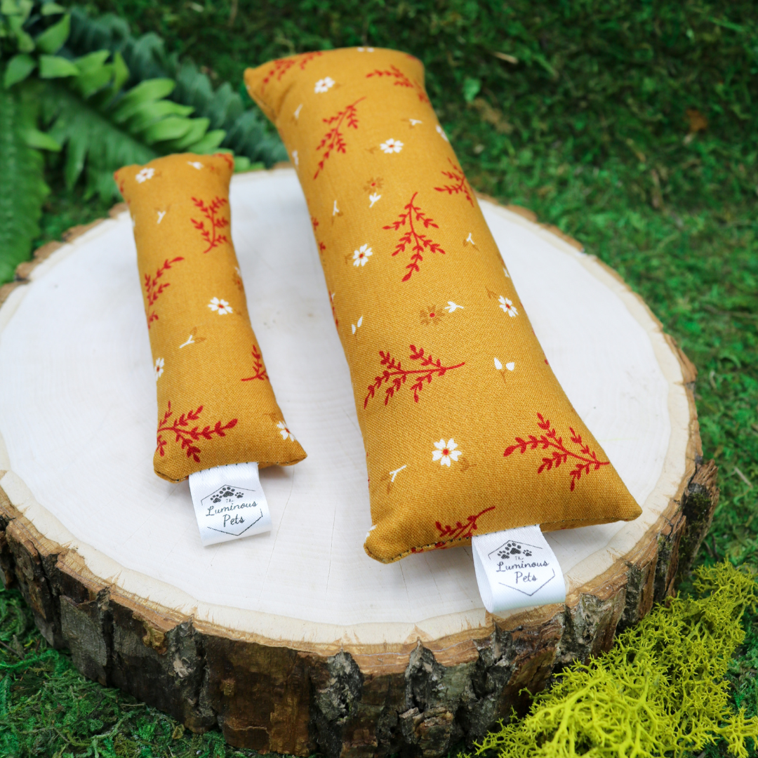 Catnip with valerian root cat toy by The Luminous Pets Ochre and Leaves