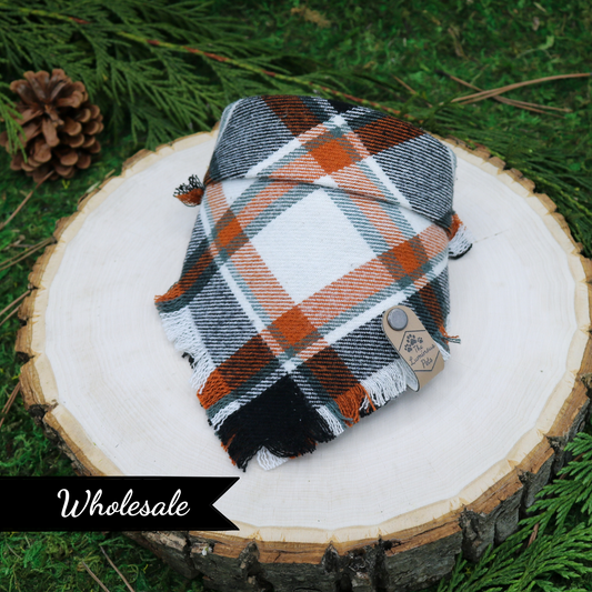 Rust, White, Black Plaid Snap on Bandana by The Luminous Pets