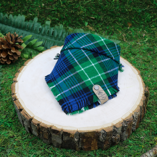 Frayed plaid snap on pet bandana by The Luminous Pets | Blue and green plaid 