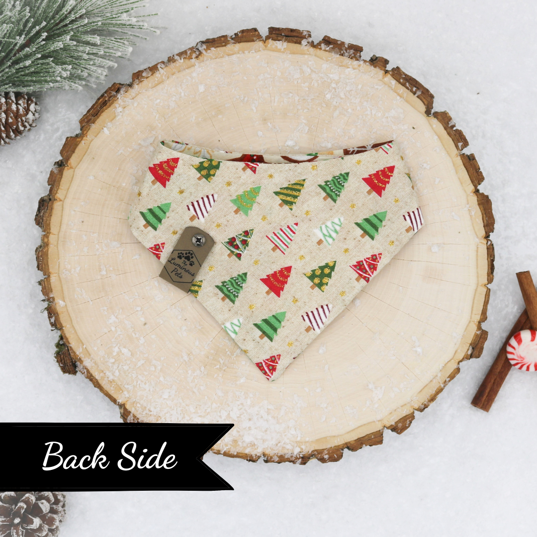 Gingerbread Cookies and Christmas Trees Reversible Pet Bandana for Dogs and Cats | Handmade by The Luminous Pets in Portland, Oregon