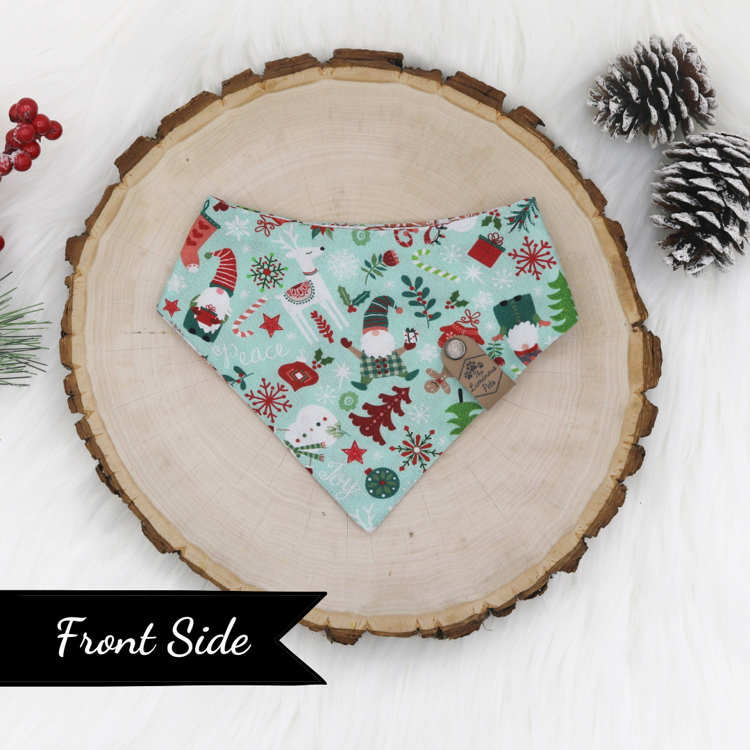 Christmas gnomes pet bandana | Handmade by The Luminous Pets with snap on style