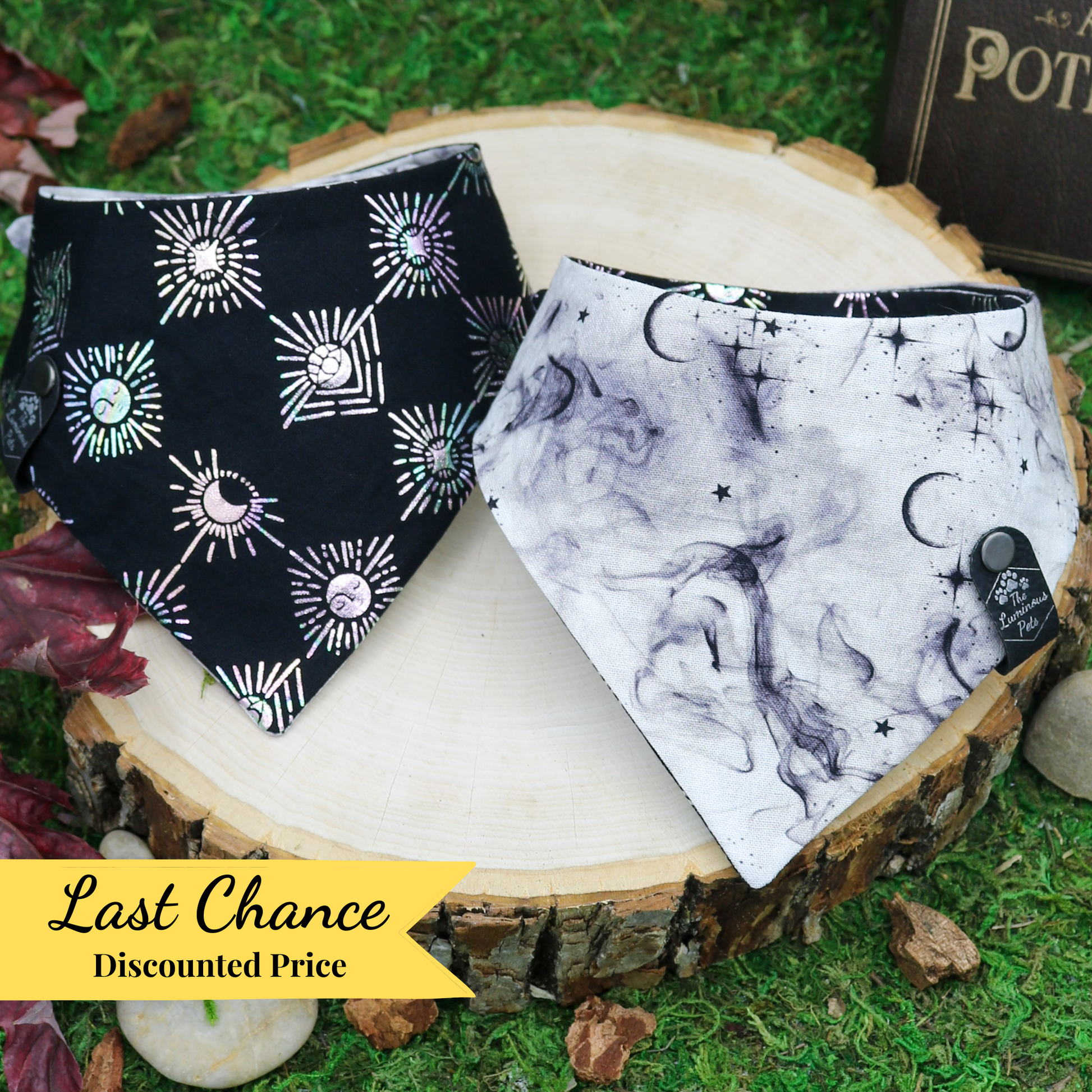 Moon and Witch Vibes Pet Bandana | Snap on Cat Accessories by The Luminous Pets