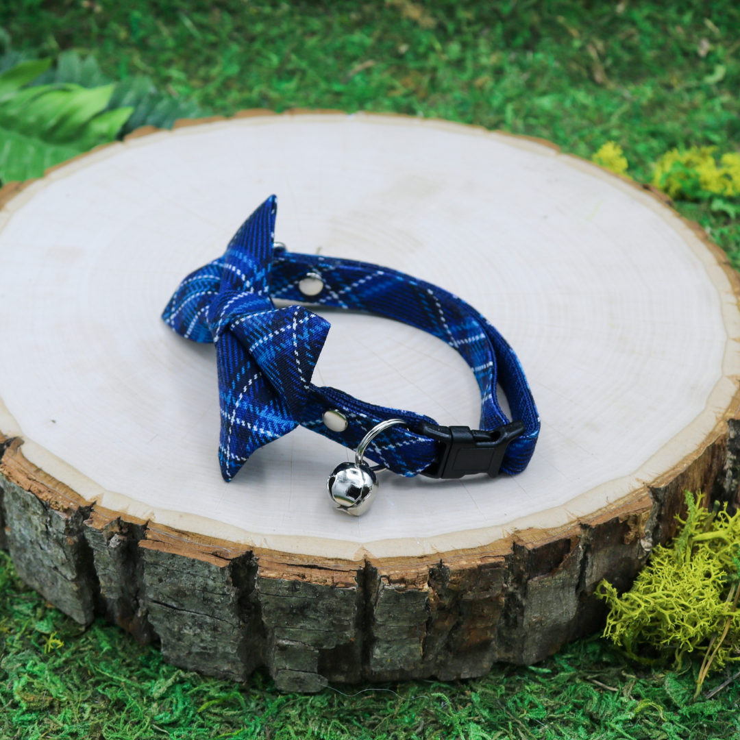 Navy plaid cat bow tie and breakaway collar by Made by Cleo