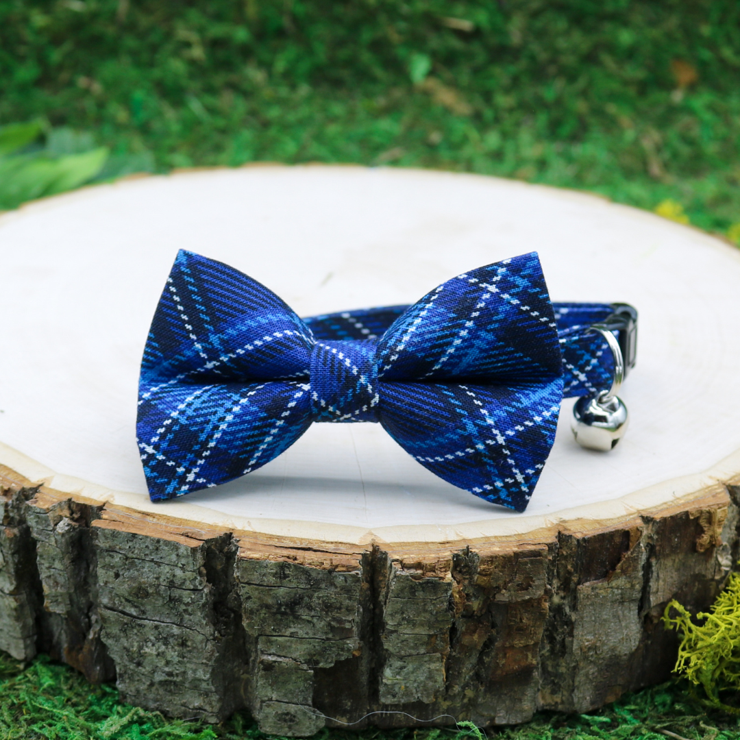 Navy plaid cat bow tie and breakaway collar by Made by Cleo