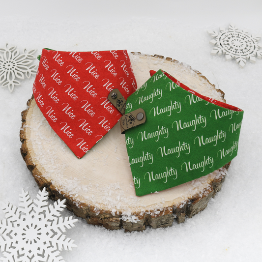 Naughty List and Nice List Reversible Bandana by The Luminous Pets | Snap on Style