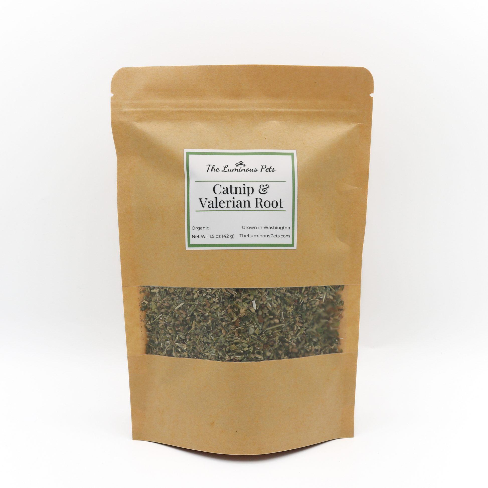 Organic catnip and valerian root in resealable bag by The Luminous Pets
