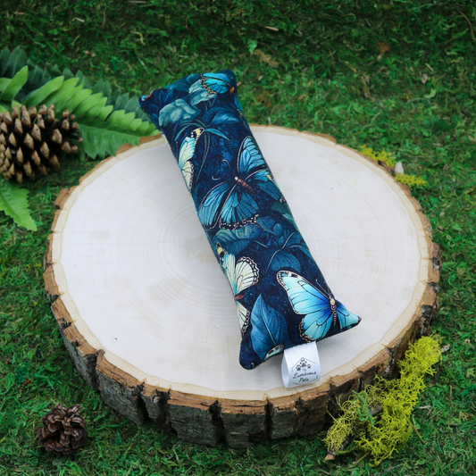 Teal blue butterfly cat toy with organic catnip and valerian root handmade by The Luminous Pets